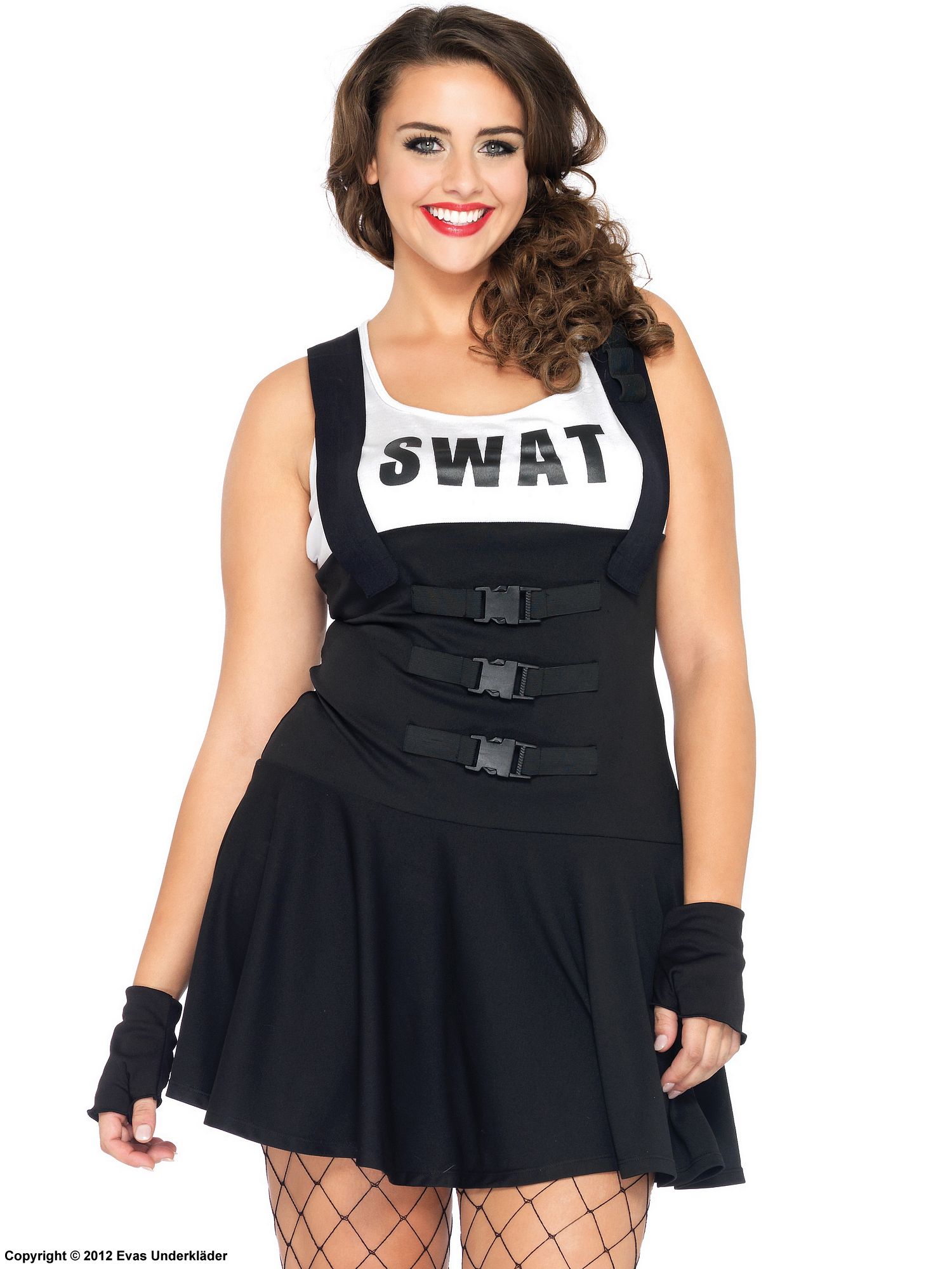 Kvinnelig SWAT-betjent, kostyme-kjole, spenne, seler, XL til 4XL